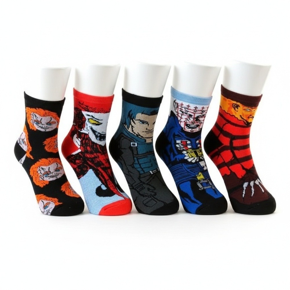 NWT Halloween Horror Character Socks 5 Pair Set Unisex Shoe Size 5-9 Novelty